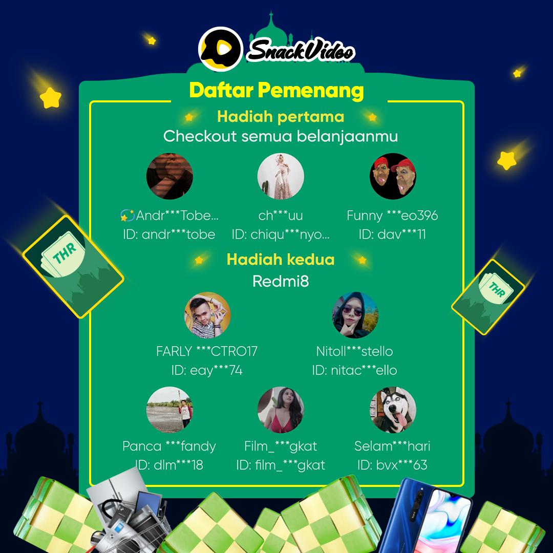 PEMENANG GEBYAR LEBARAN SNACK VIDEO, APLIKASI VIDEO SINGKAT KEKINIAN